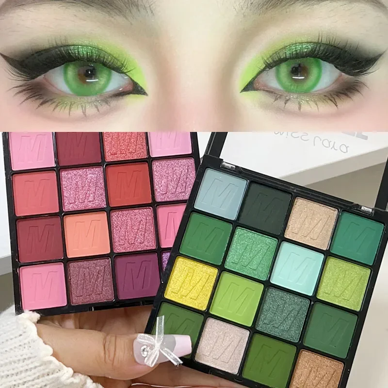 Paleta de sombra de ojos verde, azul y rosa, sombra de ojos con brillo mate nacarado, fácil de usar, maquillaje de ojos ahumados para fiestas, cosméticos