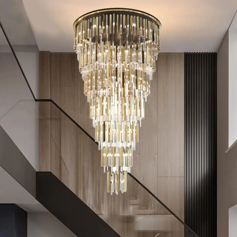 

Luxury villa hollow duplex building chandelier Crystal hall spiral staircase modern living room hotel lobby decorative lights