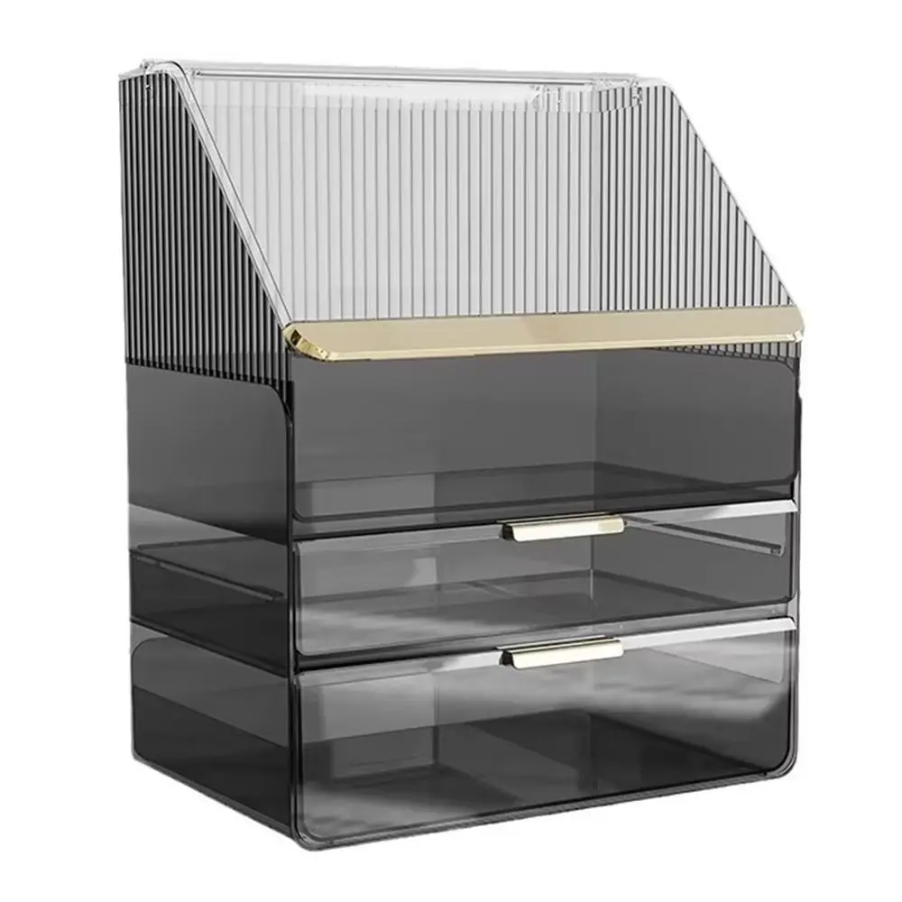 

High Quality Dustproof Desktop Storage Box Large Capacity Transparent Cosmetics Organizer Skincare Storage Box Home Use