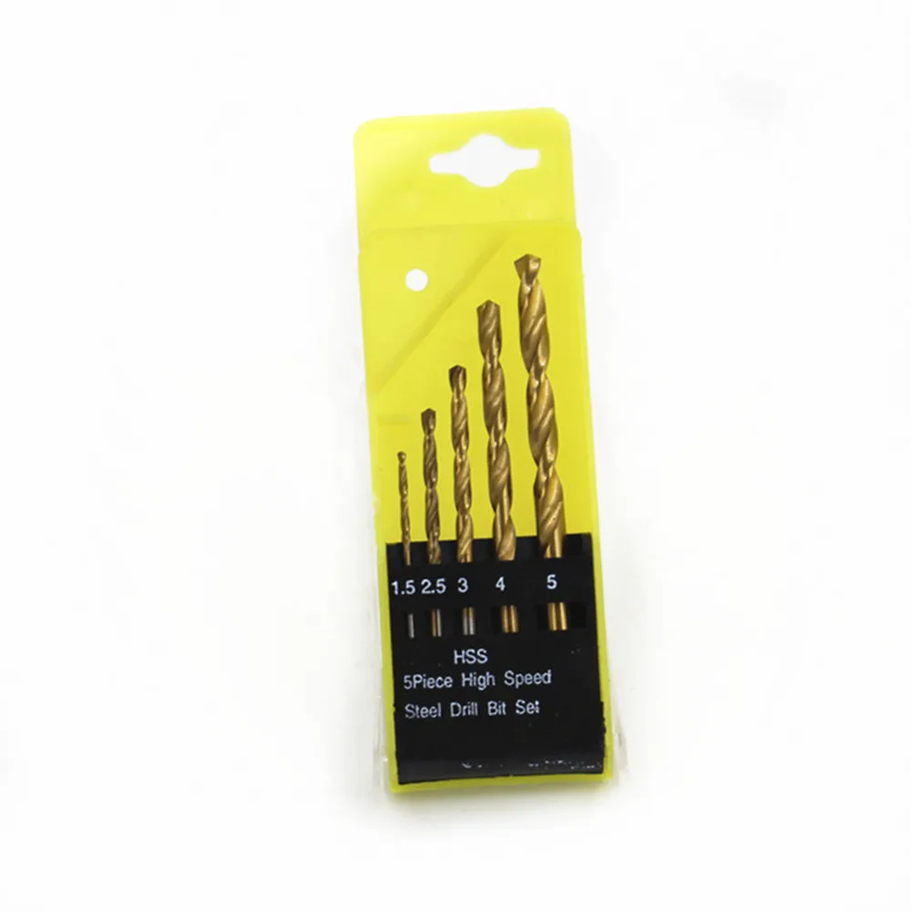 5 Buah/Set HSS Bit Bor Putar Berlapis Titanium 1.5Mm-5Mm Set Pembuka Pelat Besi Bor Reaming Aluminium Aloi Bor Lubang