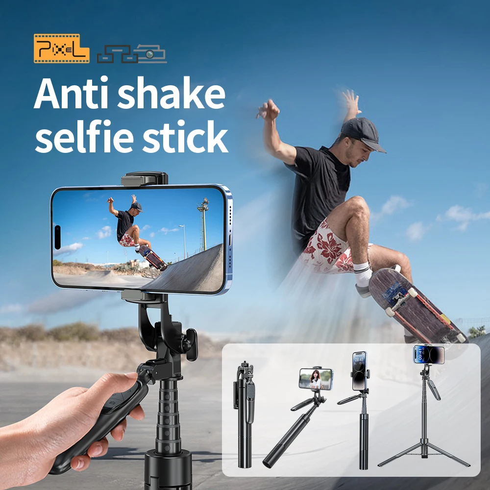 Pixel Wireless Selfie Stick with Detachable Bluetooth Remote for Monopod Phone Travel Tiktok Live Streaming