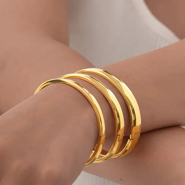 4/5.7/7.7mm gładkie bransoletki ze stali nierdzewnej bransoletki dla kobiet 18K pozłacane klasyczna otwierana bransoletka biżuteria akcesoria