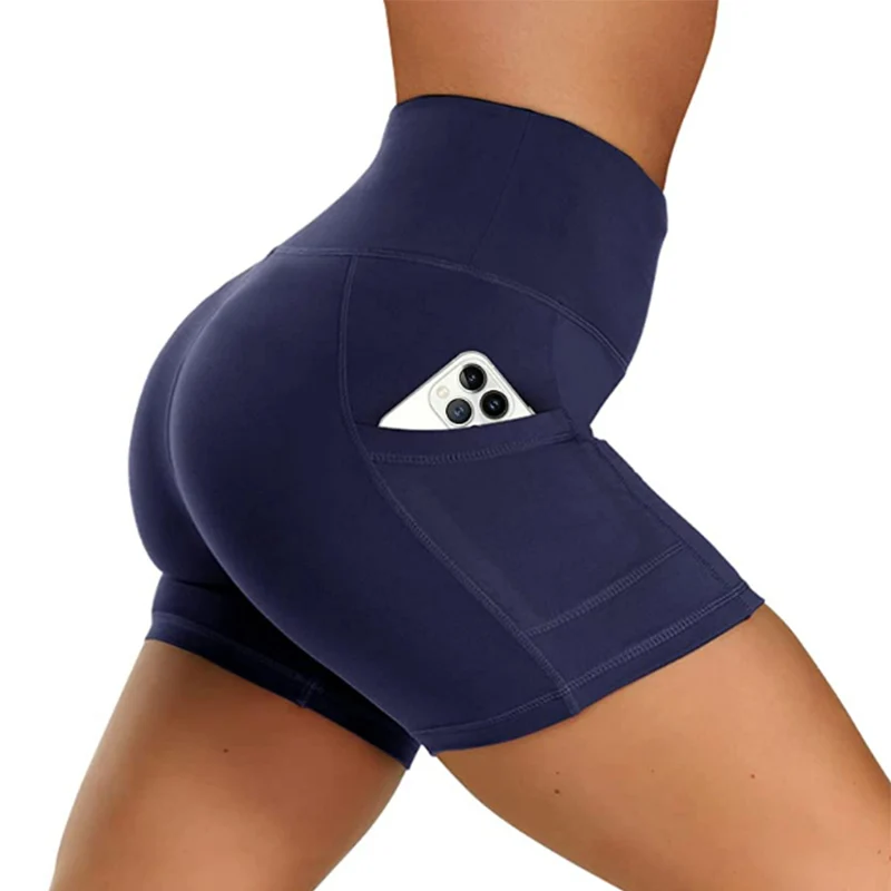 Solid Color Yoga Pants With Pockets Quick Drying High Waisted Gym Push Up Yoga Shorts for Woman Breathable Workout Fitness Shor