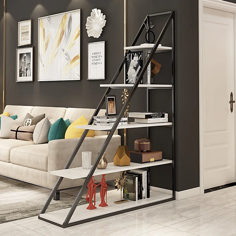 

Nordic entrance partition shelf bookshelf living room floor office wrought iron triangle modern simple light luxury