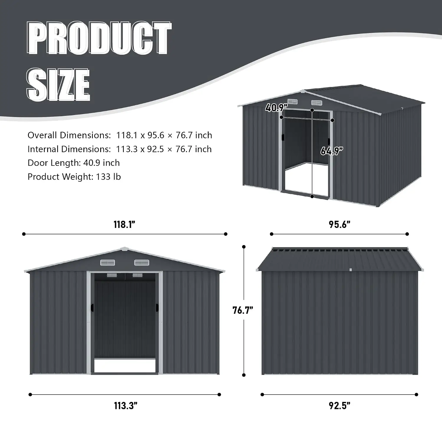 Outdoor Metal Storage Shed 8x10 ft with Sliding Door Air Vent Sloped Roof for Backyard Patio Lawn, Customized