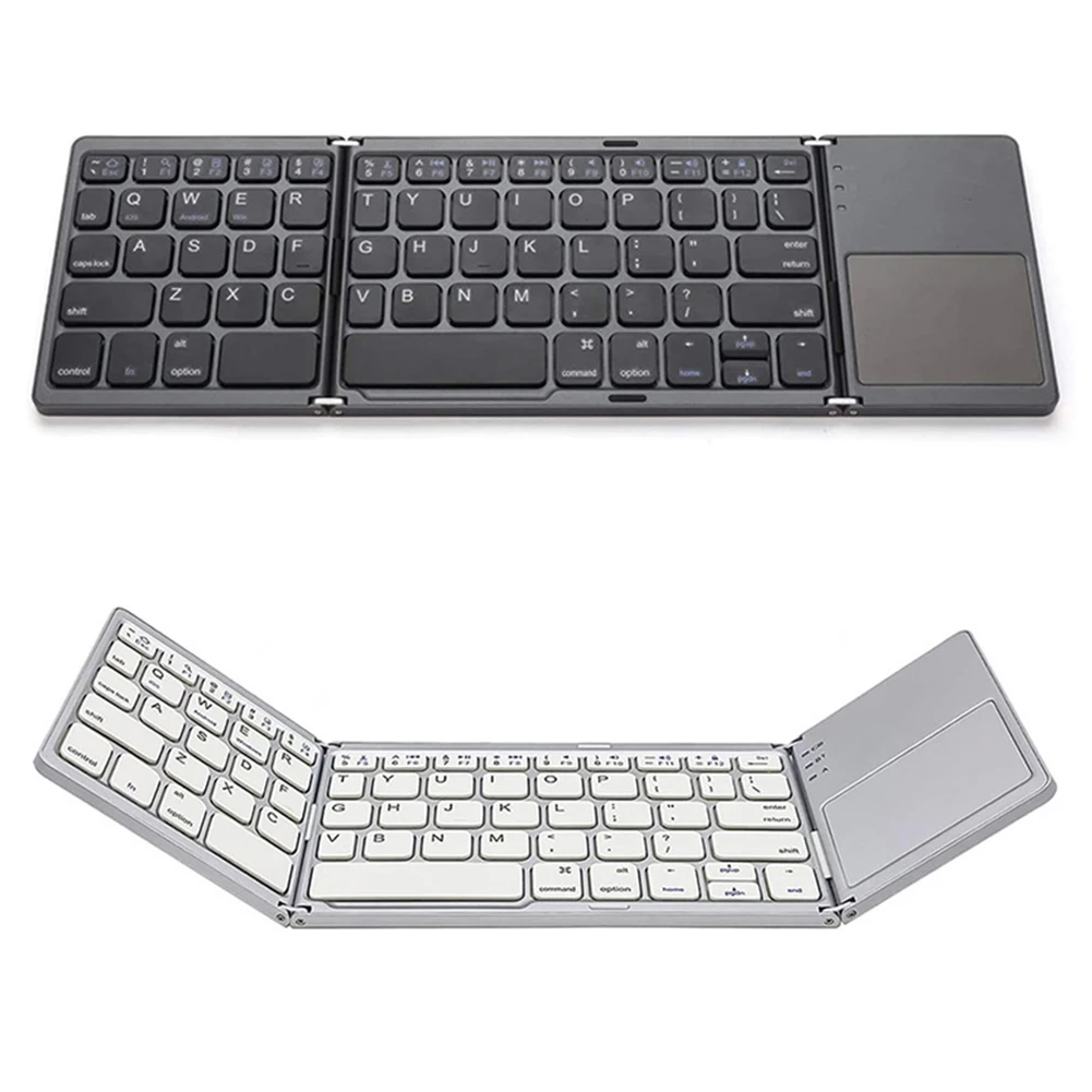 Portable Travel Keyboard with Touchpad Rechargeable Pocket-Sized Keyboard Tri-Folding for Android Windows iOS Tablet & Laptop