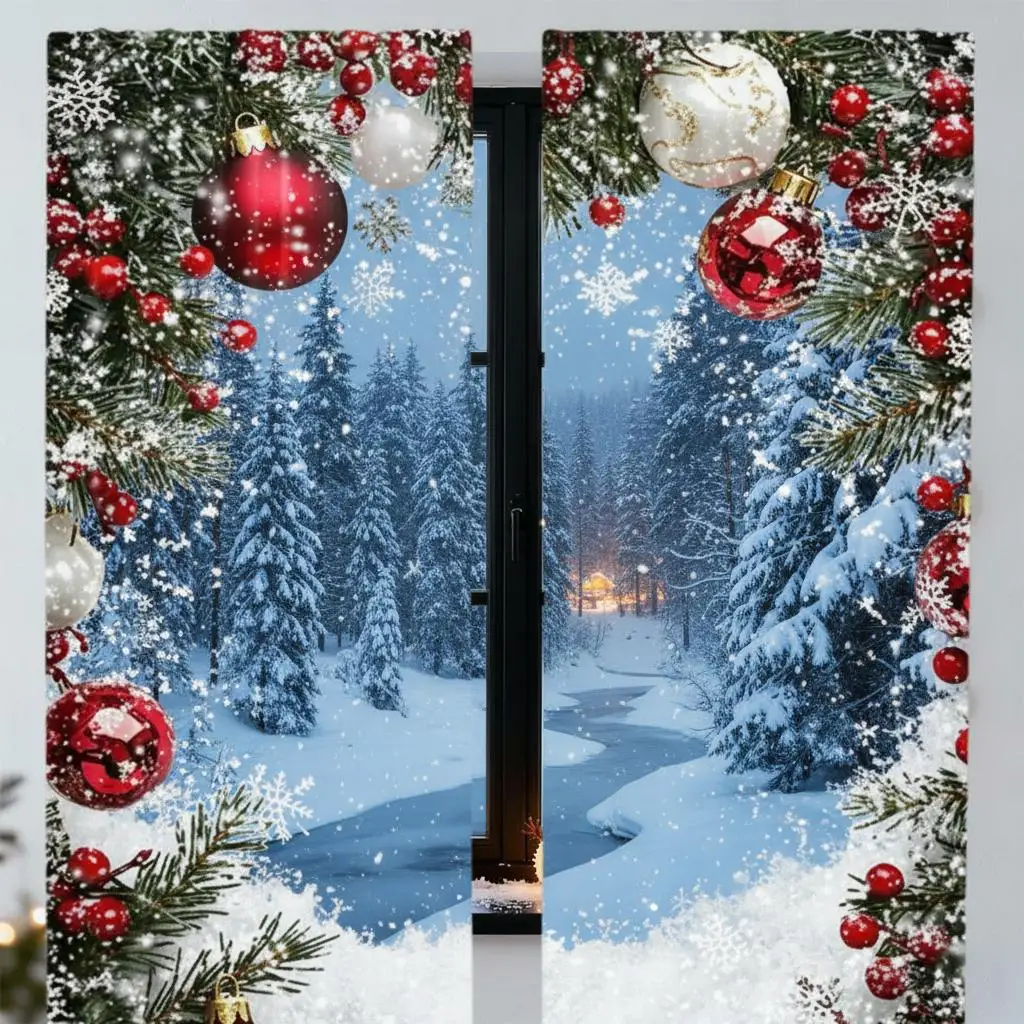 عيد الميلاد الصغيرة الضوء الأحمر الكرتون الطباعة الرقمية الستائر الشتاء الثلوج شجرة عيد الميلاد الطفل صورة التصوير خلفية استوديو الصور #1