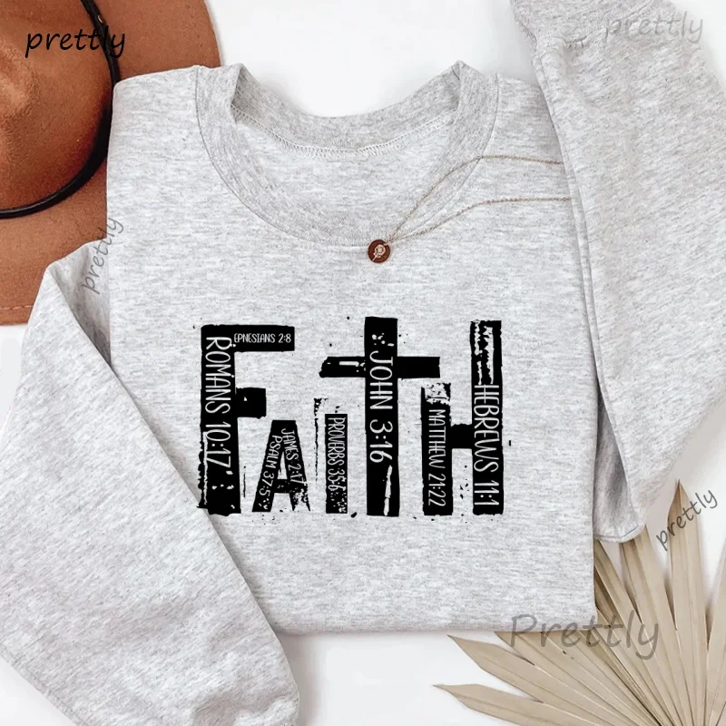 Christian Sweatshirt Bible Verse Religious Crewneck Sweatshirt Retro Faith Christian Cross Graphic Hoodies Unisex Streetwear