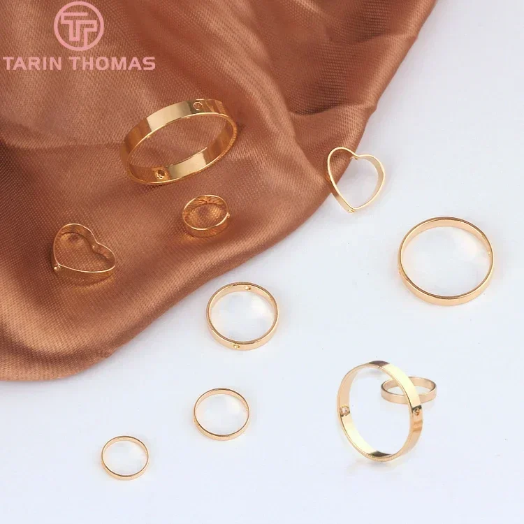 (2632)10PCS 24K Gold Color Plated Round Circle Heart With Hole can Through Earring Charm Pendants for DIY Jewelry Making Finding