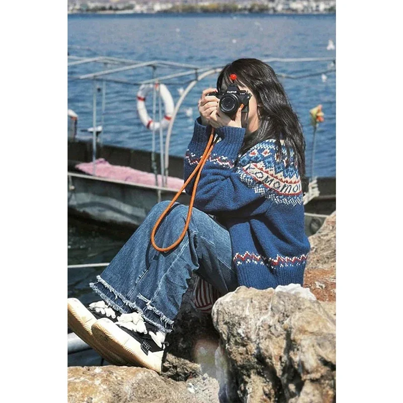 여성용 빈티지 프린트 니트 가디건, 일본 하라주쿠 스웨터, 겉옷, 겨울 미학적 긴팔 점퍼, 한국 니트웨어