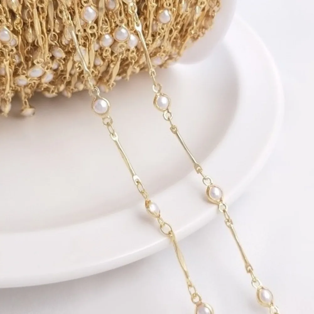 

14K Gold Color Zircon Bamboo Chain Imitation Pearl Stick Chain DIY Necklace Bracelet Jewelry Loose Chain Accessories