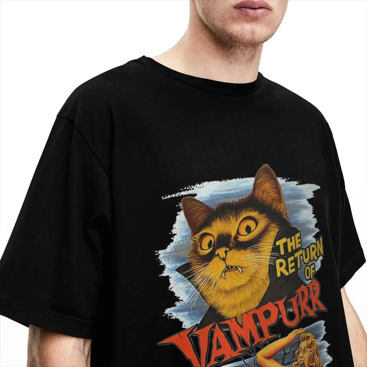 Cat The Return Of Vampurr T Shirt Accessories Men Women 100% Cotton Crewneck Horror Shirt Short Sleeve Clothing Graphic Printing