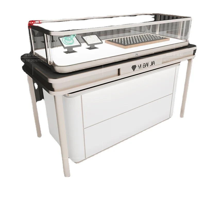 Customized-Shaped Island Glass Counter Jewelry Display Cabinet Jewelry Display Stand Accessories Showcase Watch Display Rack