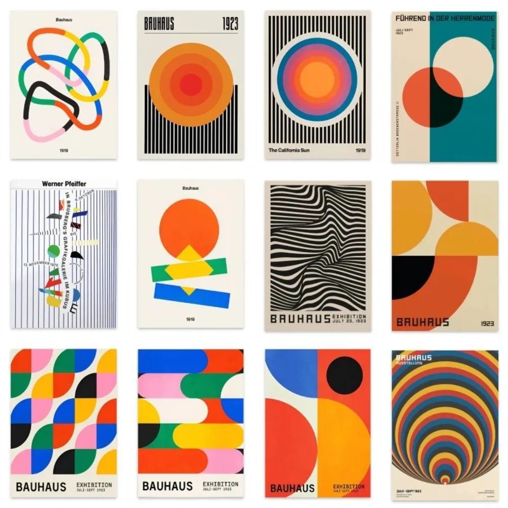 Abstract Bauhaus Orange Yellow Geometry Poster Prints Bauhaus Ausstellung Canvas Painting Wall Art Picture for Home Decoration