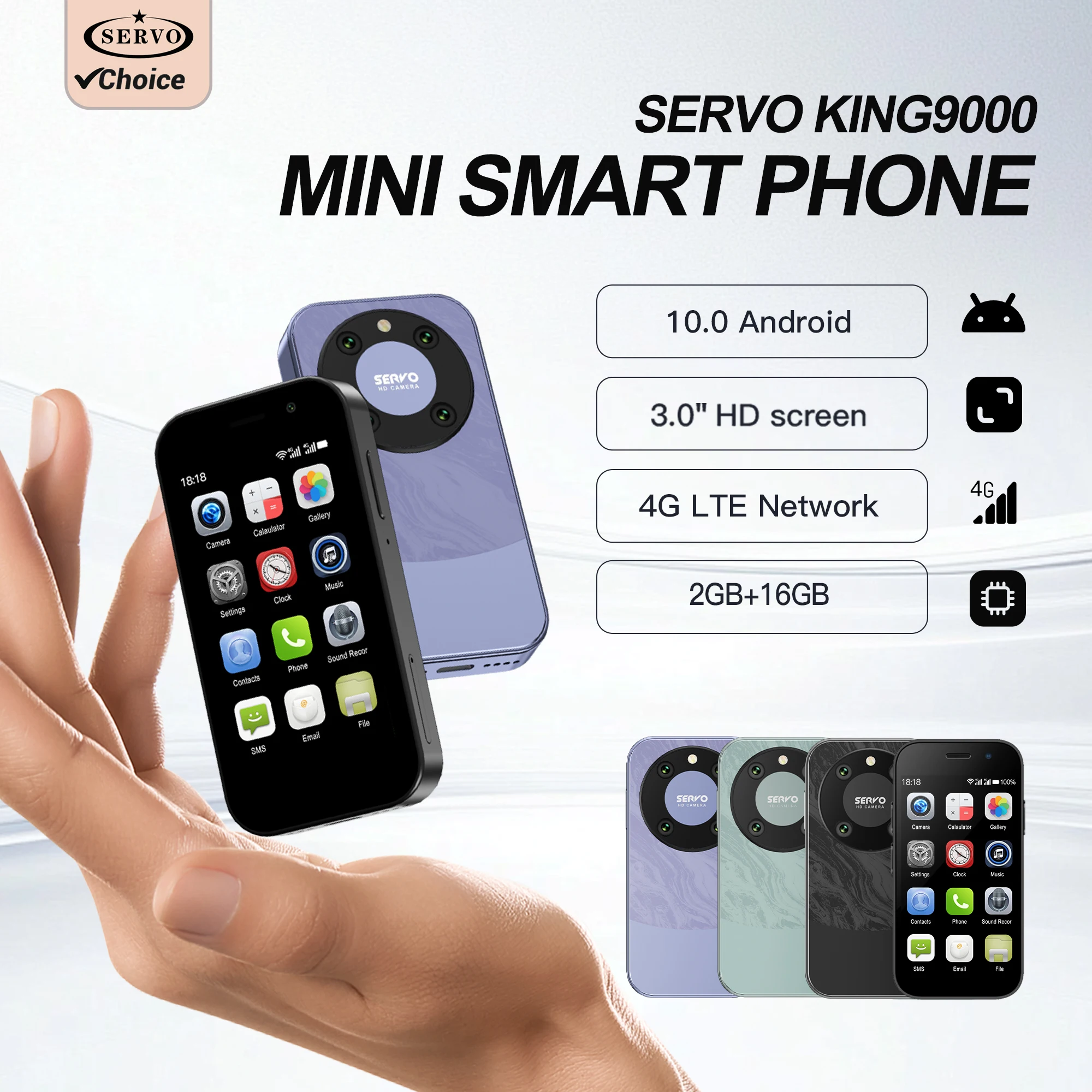 SERVO KING9000 4G Mini Smartphone Android OS 2GB+16GB Google Play WhatsAPP WiFi Face Unlock 2 SIM 3.0