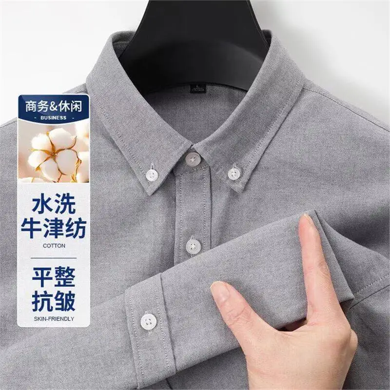 

Men's Long Sleeve Shirt Thin Wear Resistant Workwear Summer Business Casual Standard Fit Oxford Cloth Anti Wrinkle Shirt