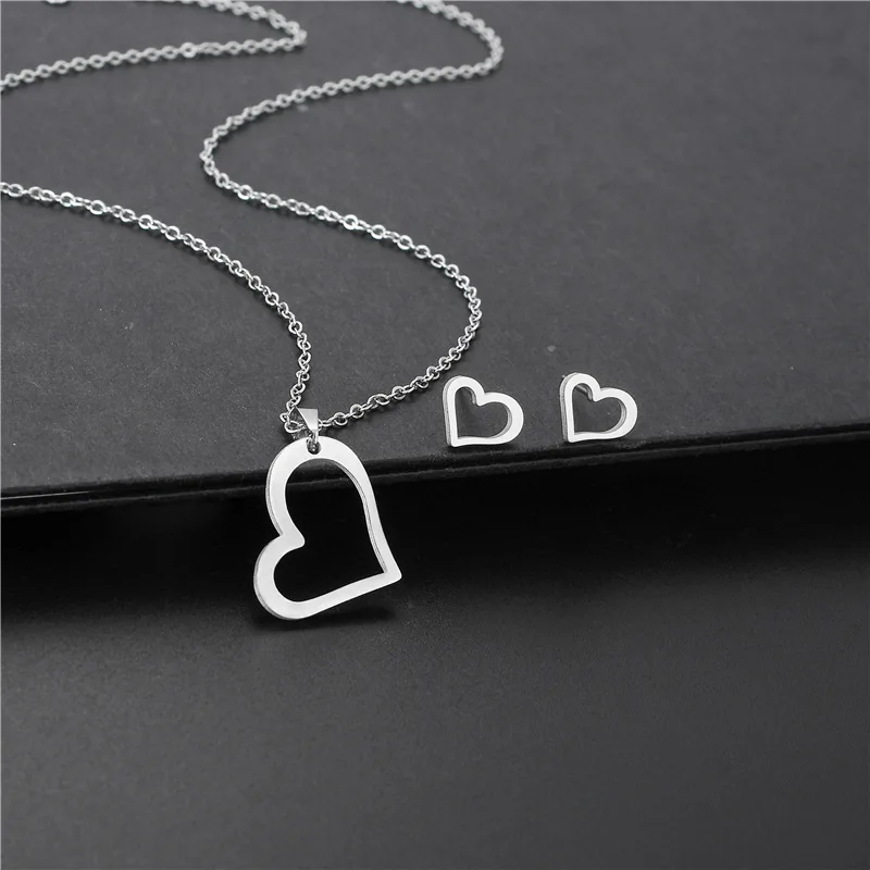 Stainless Steel Pendant Charm earring Necklace Set Women Mother Day Love Heart Gifts Mom Necklace Jewelry Bijoux TZ309