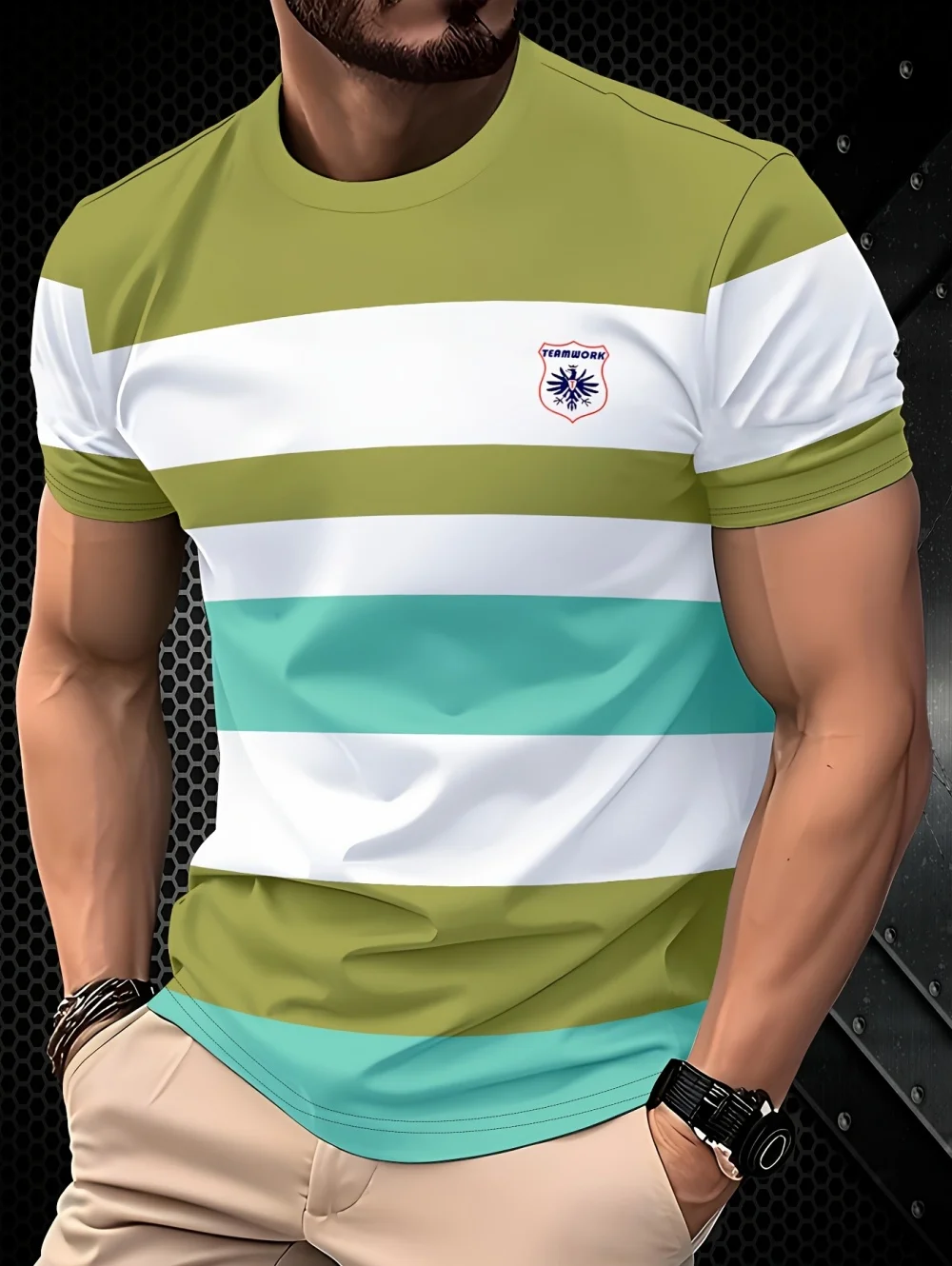 Summer Men's Stylish Short-Sleeve Round-Neck T-Shirt Simple Striped Contrast Color Casual Sports Business Wear Men's Clothing