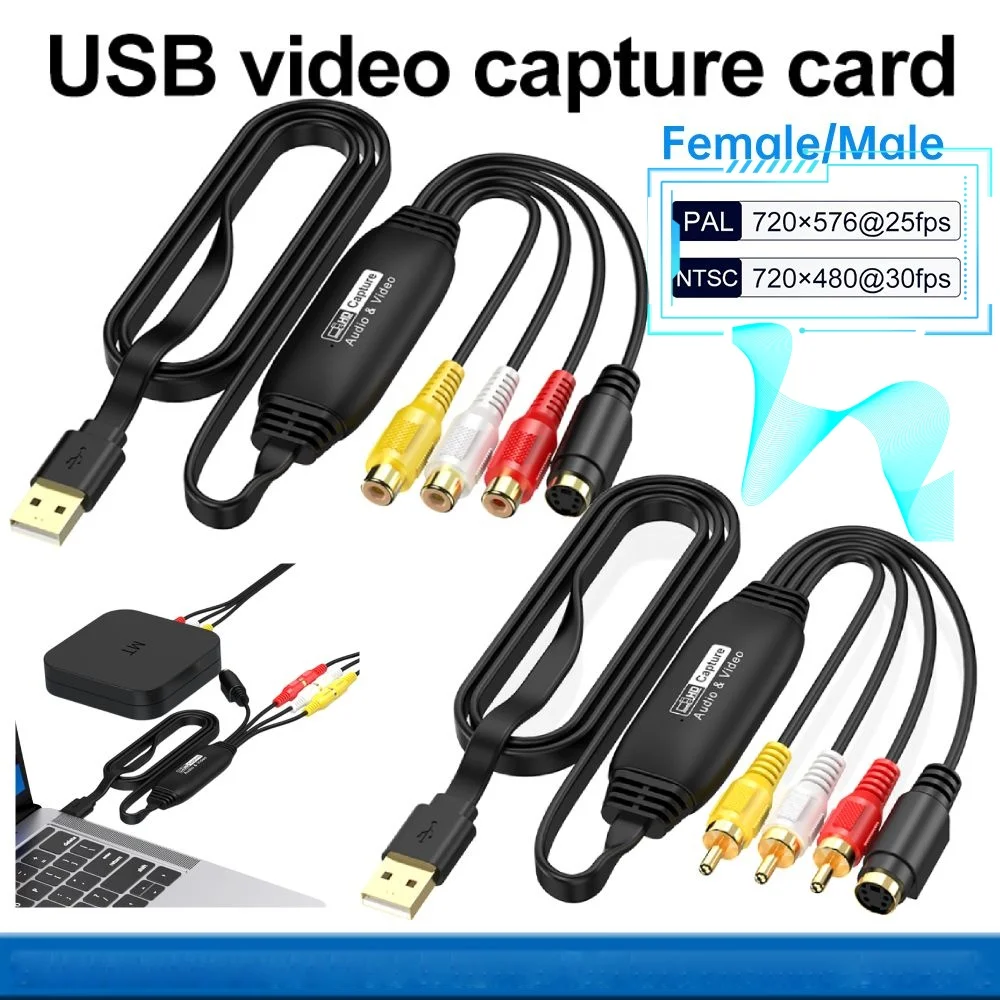 USB Video Capture Card VHS TV DVD VCR Audio Capture Adapter Card RCA To USB Video Converter Video Capture Board for Mac PC