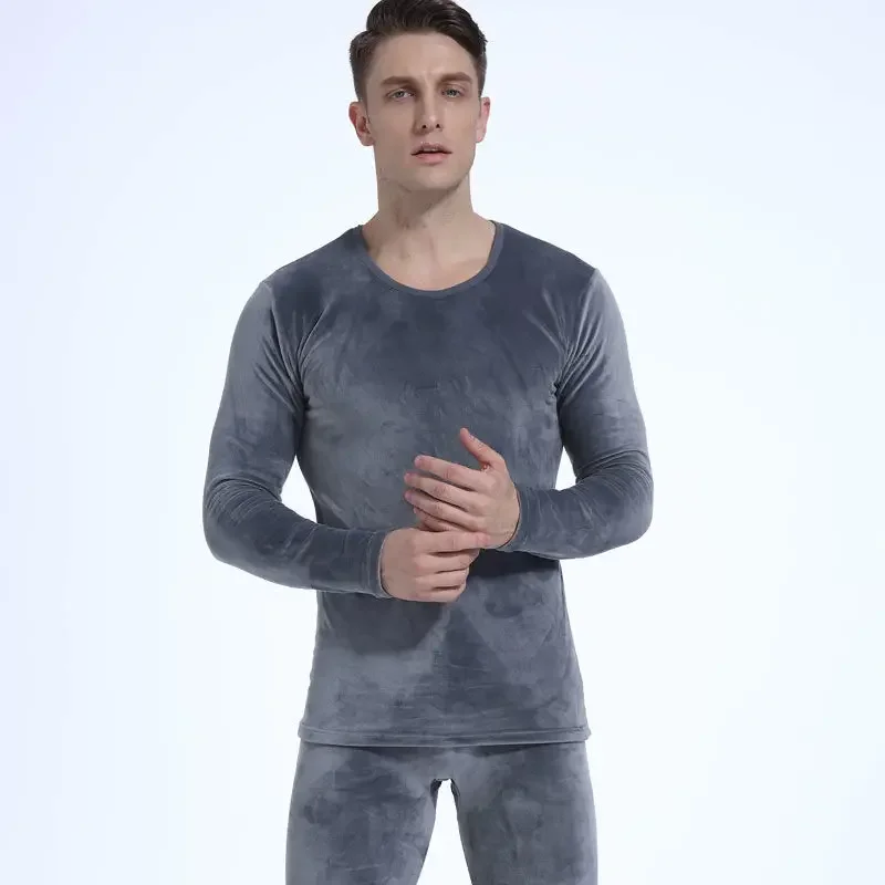 Mens Underwear Suit Golden Velvet Thermal Underwear Men\'s Suit Thickened Plush Double-sided Velvet Winter Thermal Underwear