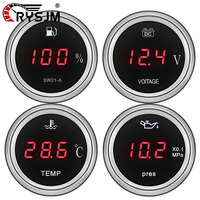 2'' 52mm Digital Boat Car Fuel Level Gauge Meter Voltmeter Water Temperature Gauge Oil Pressure Gauge Unit For 12V/24V Vehicle