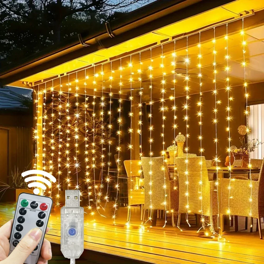 3 4 6 متر LED الستار سلسلة أضواء USB الجنية أضواء مع جهاز التحكم عن بعد لعيد الميلاد غرفة نوم المنزل الديكور حفل زفاف