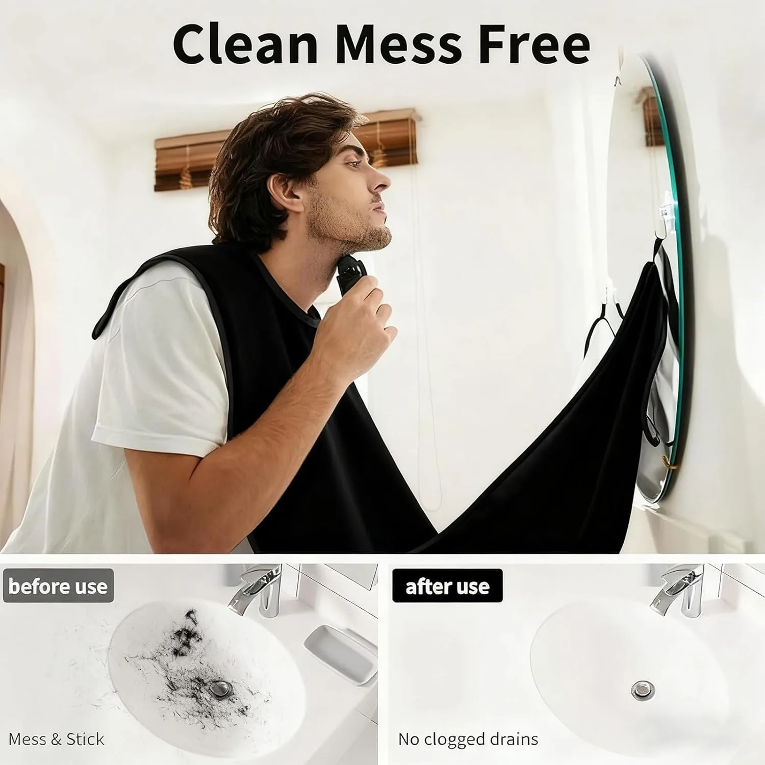 

Non-Stick Waterproof Grooming Bib, Beard Hair Catcher with Suction Cups, Shaving & Trimming Apron as Men Christmas Gift
