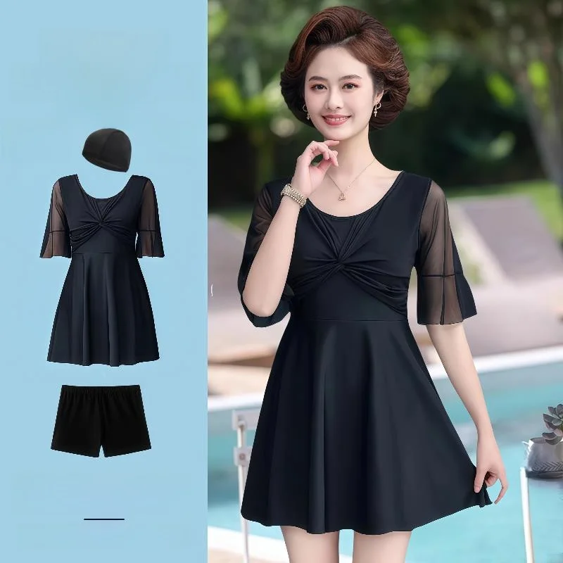 

Консервативный раздельный купальник больших размеров для женщин среднего возраста, для термальных источников, скрывающий живот, с эффектом похудения