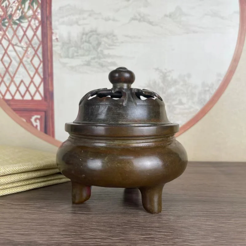 Copper three-legged burner for tea ceremony, sandalwood, lotus, agarwood, home use, Buddhist offerings, indoor incense b