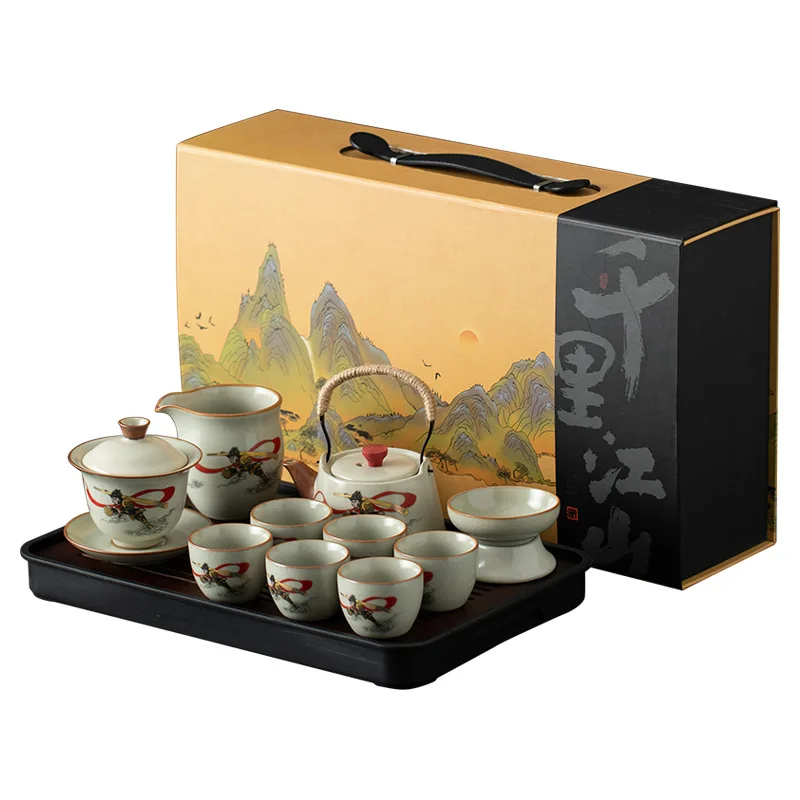 

Новый бытовой чайный сервиз для кунг-фу в китайском стиле Ru Kiln, элитный подарок для корпоративных мероприятий и сувениров для пожилых людей