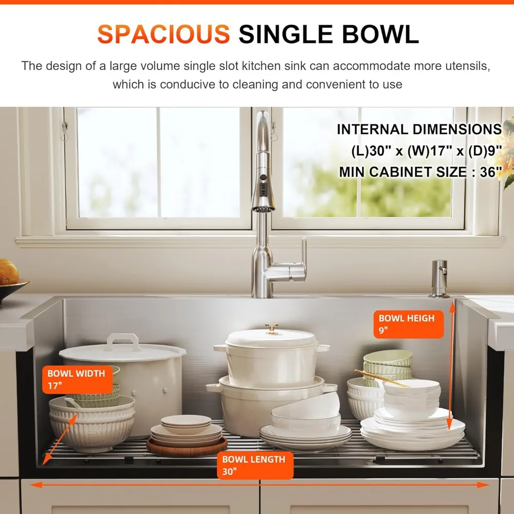 انخفاض في حوض المطبخ 33x22 Topmount 16 مقياس الفولاذ المقاوم للصدأ اليدوية وعاء واحد عميق فوق جبل المصارف 33x22x9 #5