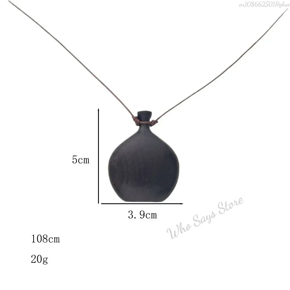 Minar Cute Lovely Brown Black Color Wood Flagon Long Pendant Necklaces Adjustable Rope Chain Chokers for Women Birthday Gift