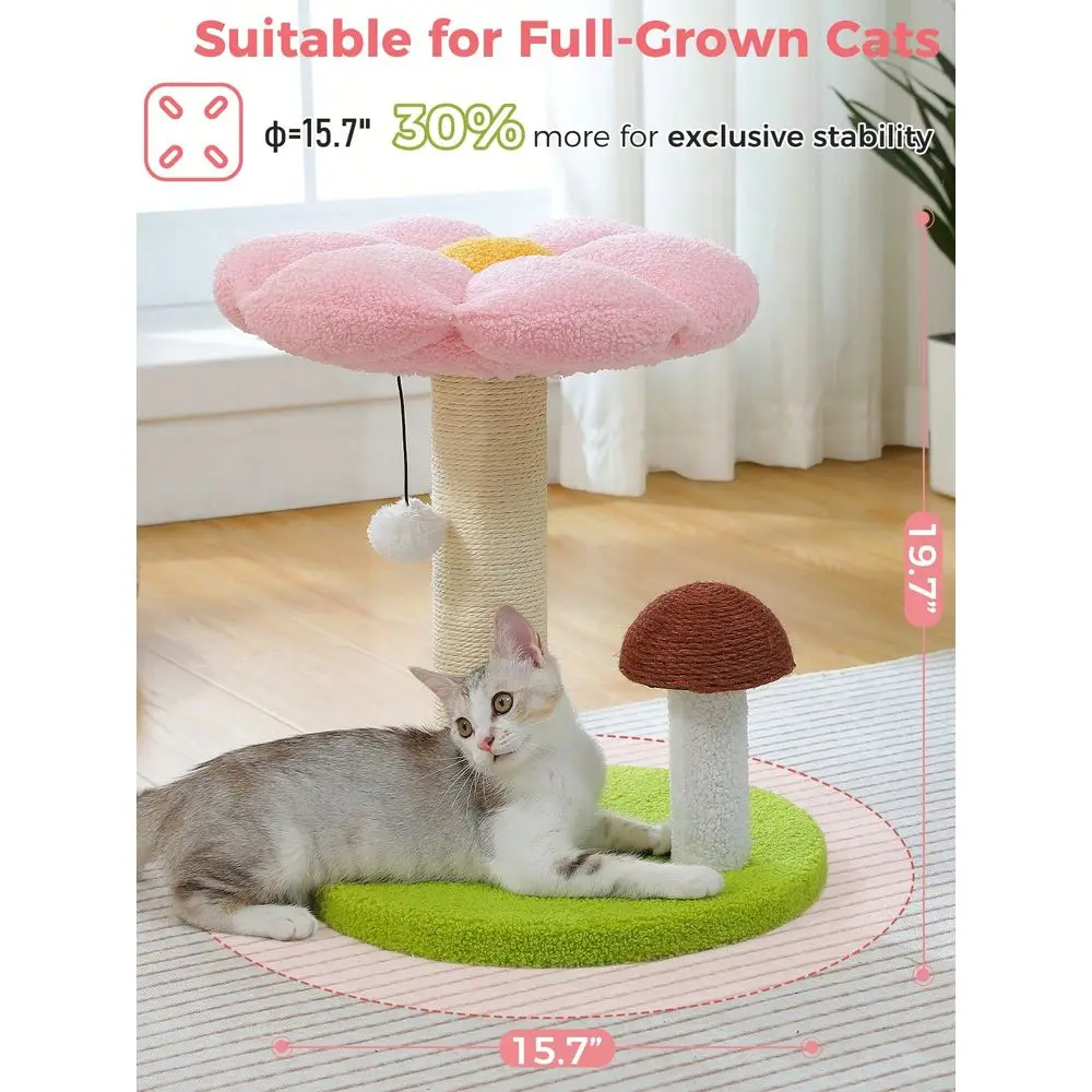 

Cat ching Post, Mushroom Cat cher Cute Cat Tree Tower With Thick ching Post Removable Flower Cats Bed Dia15.7, T