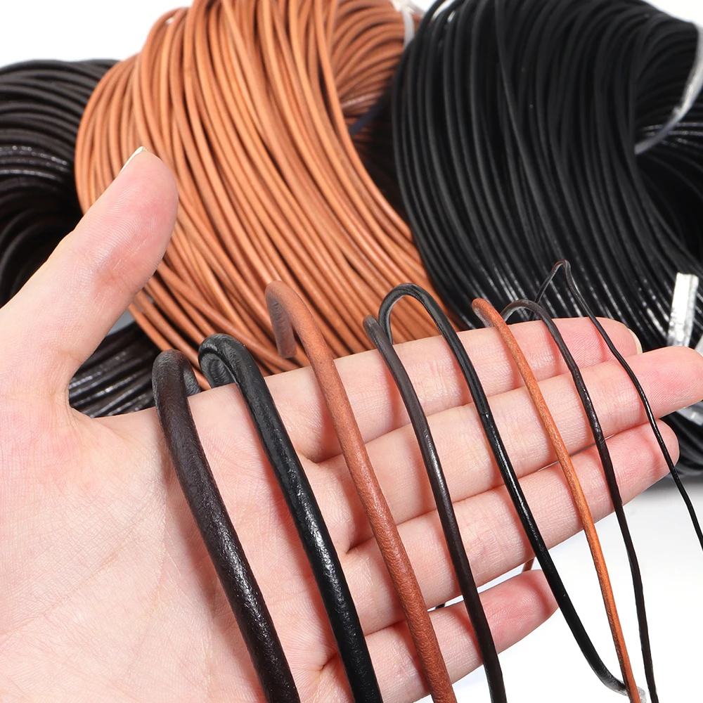 2-5yards/lot 1-6mm 3 Color Genuine Cow Leather Round Thong Cord DIY Bracelet Findings Rope String For Jewelry Making