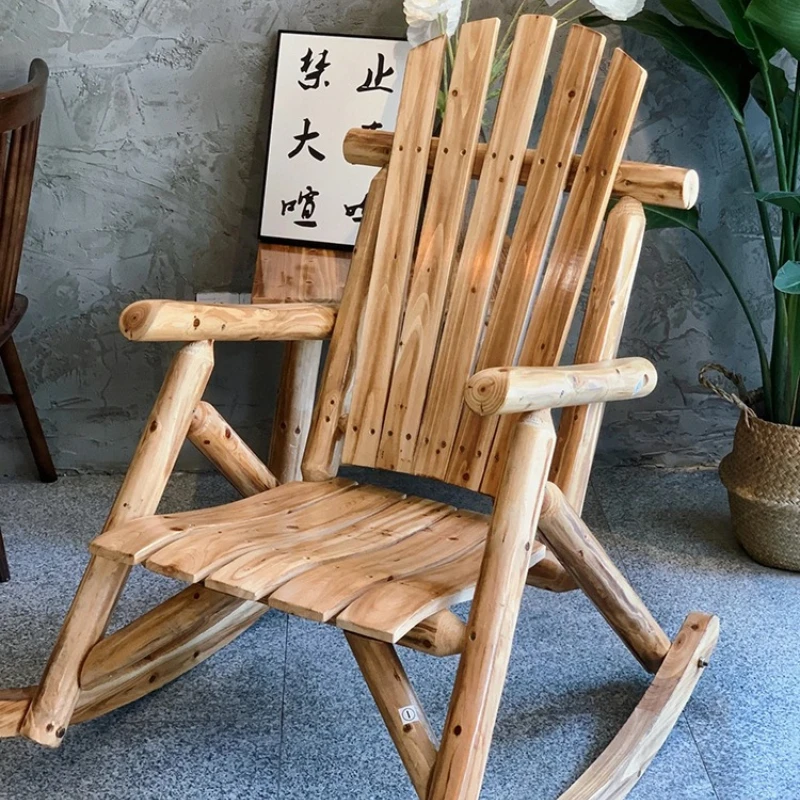 

Outdoor courtyard single rocking chair garden leisure solid wood rocking chair Internet celebrity store retro free chair