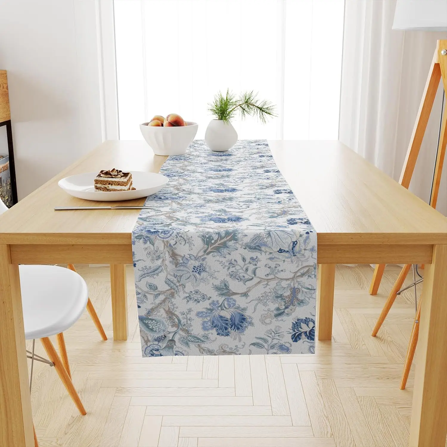 Blue White Bird Flower Linen Table Runners Dining Room Decorations Reusable Kitchen Home Dining Table Runners Party Decorations