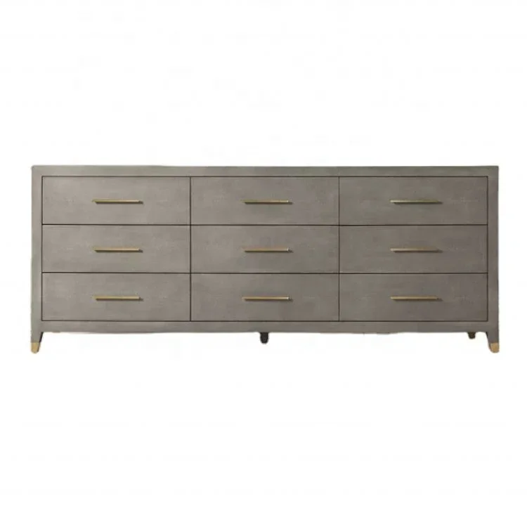 Modern Style Furniture Shagreen Leather Wood Cabinet Chest of 9-Drawer Dresser Sideboard DH1320