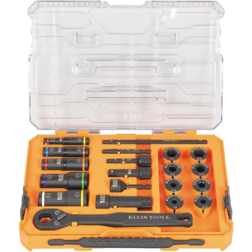 

Klein Tools 65240 KNECT Impact Deep-Well Flip Socket и набор низкопрофильных сквозных розеток, SAE, 20 предметов, корпус MODbox, 1/4 дюйма