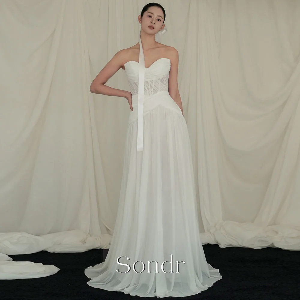 Sondr Ivory A Line Wedding Dresses Korea Photo Shoot Sweetheart Floor Length Bridal Gowns Sleeveless Corset Customized