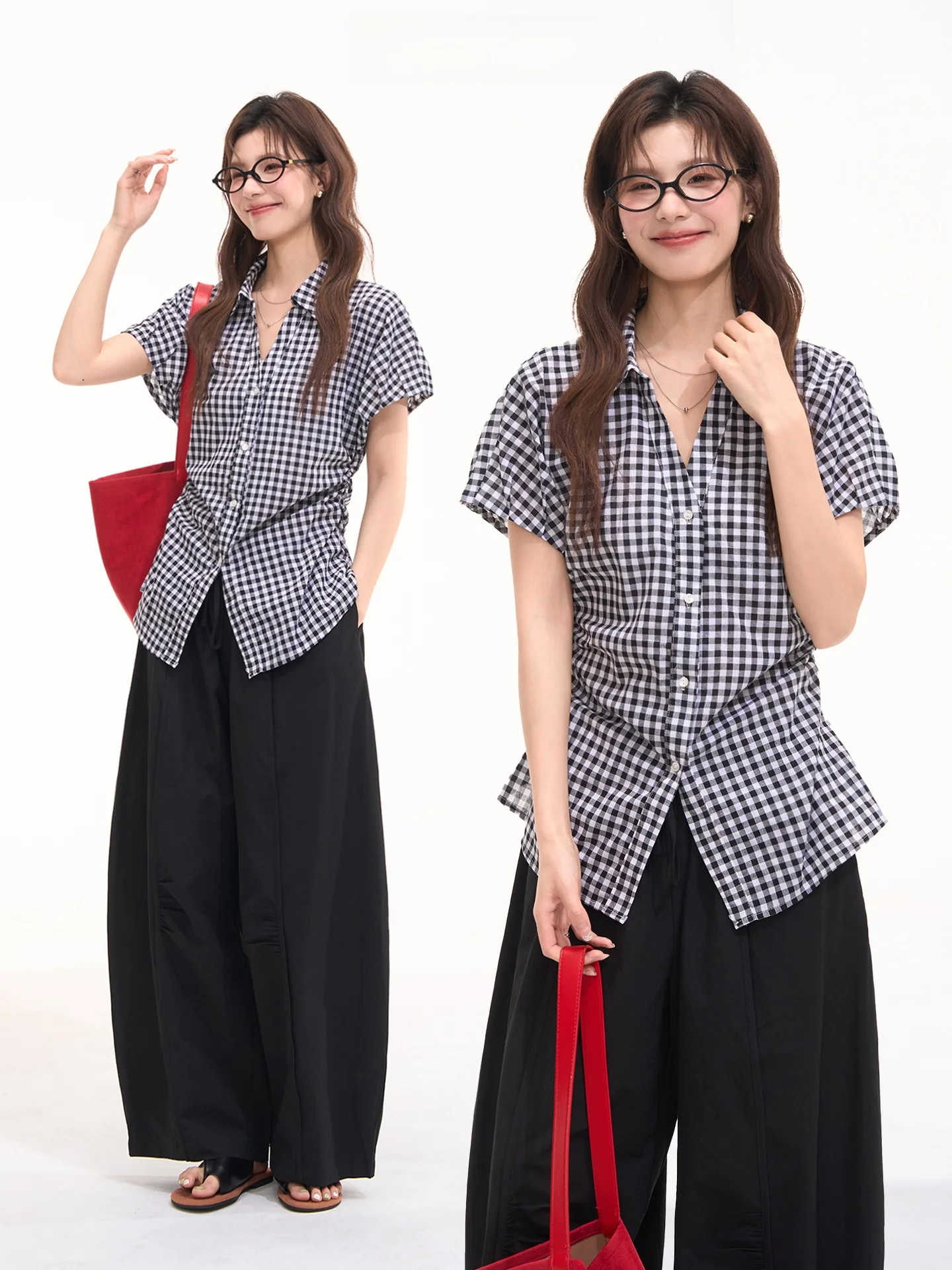 

Heme Floral Window Commute Style Short Sleeve Shirt Women's Versatile Simple Cotton Slimming Top Korean Version Belted