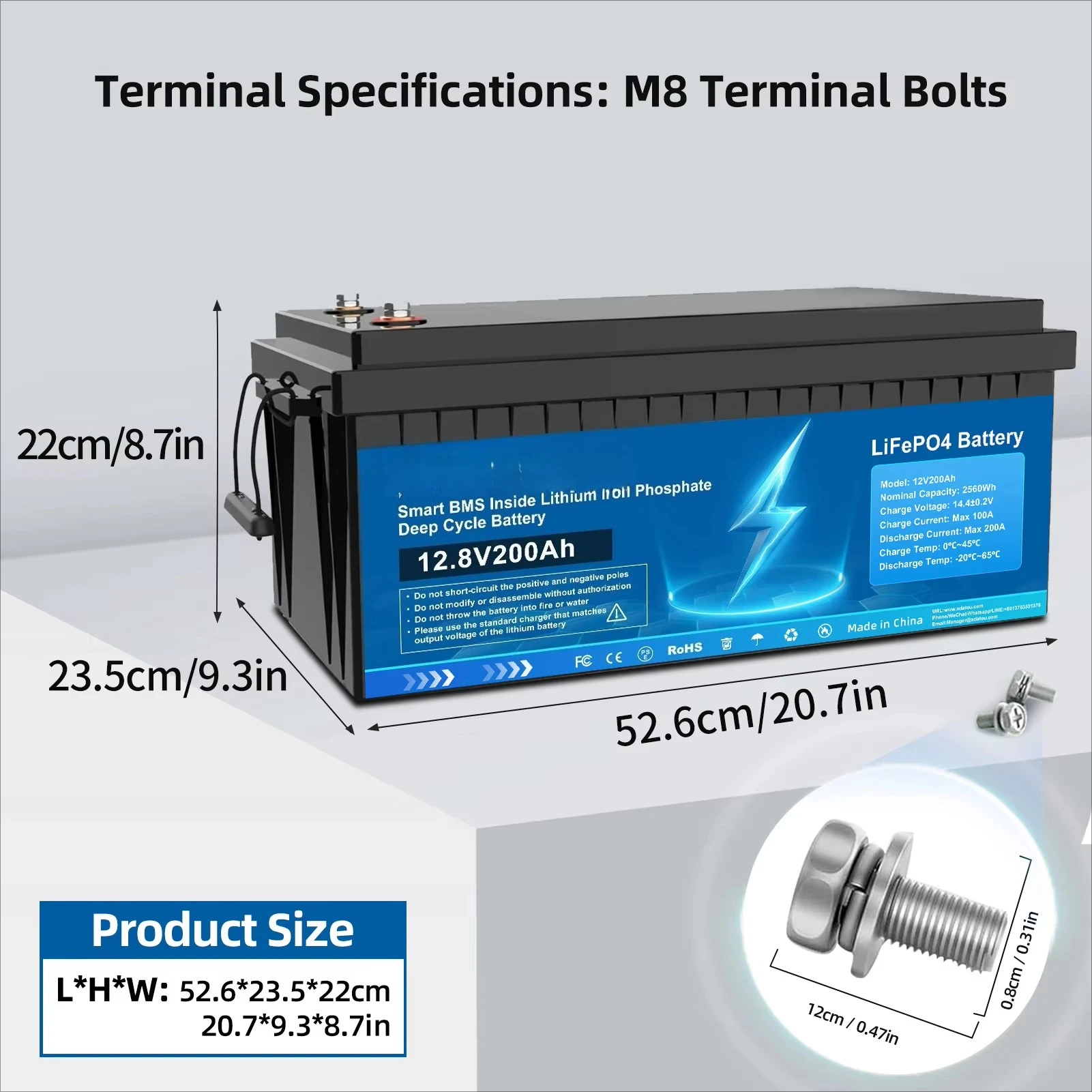

Cheap Price EU US Stock 12V 200Ah Lifepo4 Battery with BMS for Golf Carts Forklifts Solar Energy System