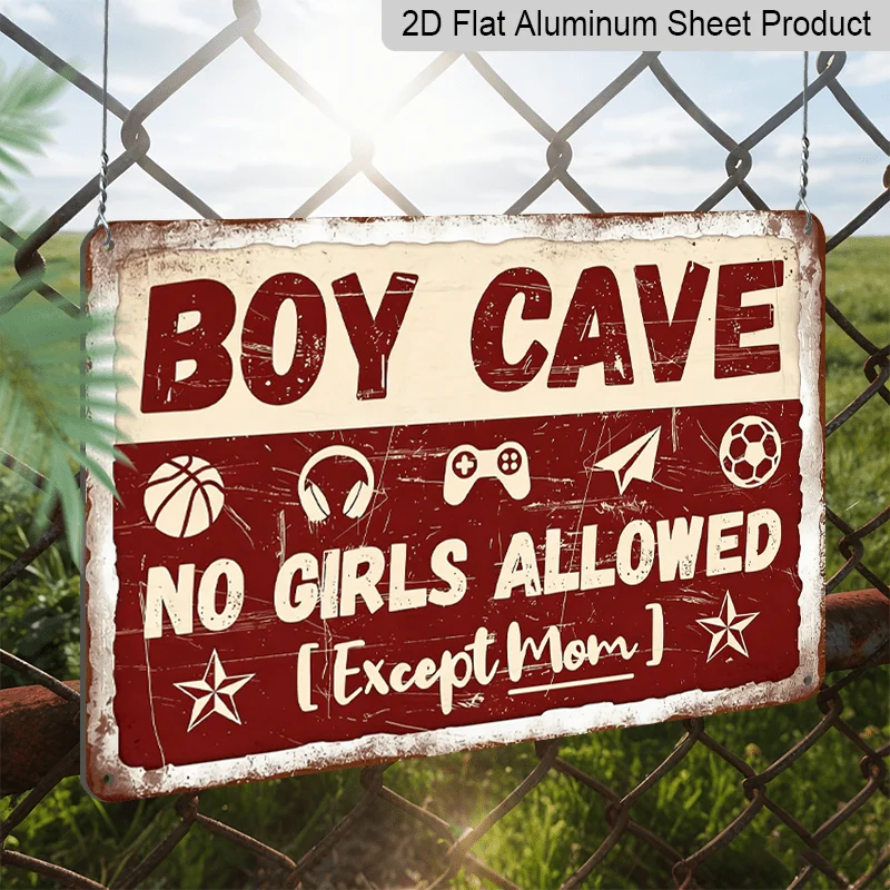 Decorative Signs & Plaques Vintage 'Boy Cave No Girls Allowed Except Mom' Metal Aluminum Sign - Retro Wall Decor for Game Room