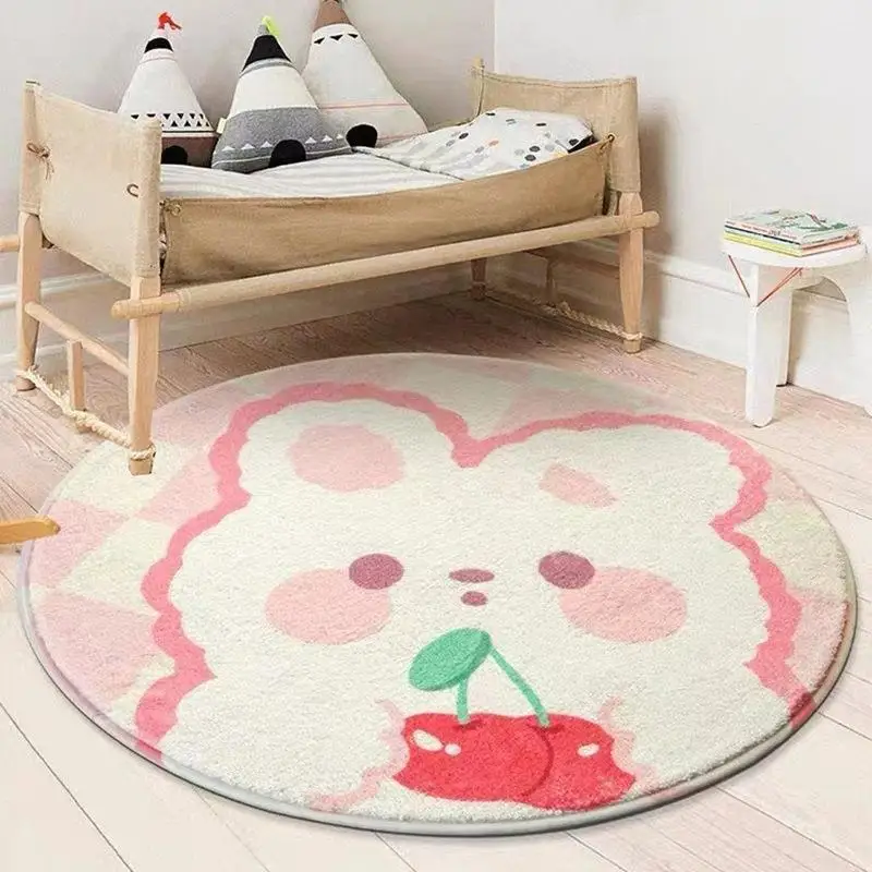 Cartoon circular bedroom bedside blanket, children's room imitation cashmere crawling mat, home living room fully covered