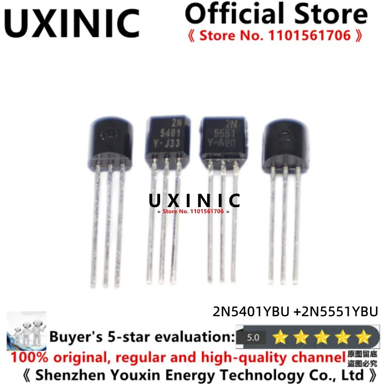 UXINIC  100% New Imported Original 2N5401YBU 2N5401 2N5551YBU 2N5551 TO-92 Low Power Triode Transistor