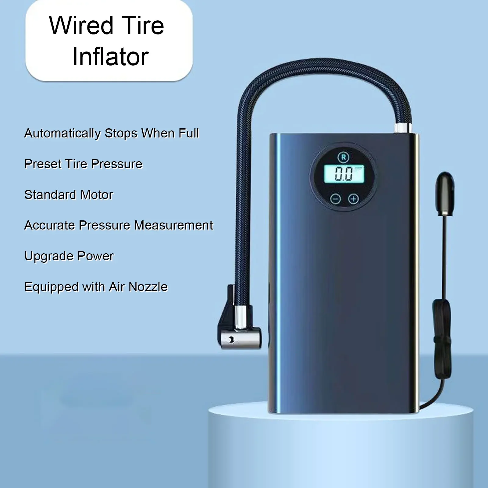 Autoreifen-Inflator, digitale Anzeige, tragbare kabelgebundene Inflationspumpe für Elektrofahrräder, Motorräder