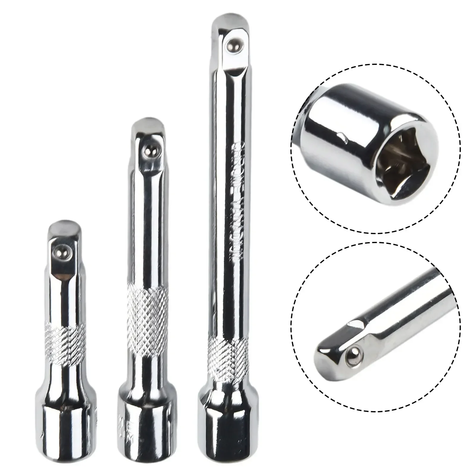 3Pcs 1/4 Inch Chromed Steel Extension Bar Ratchet Socket Wrench Adapter 50/75/100MM Extension Sleeve Wrench Extender Bar