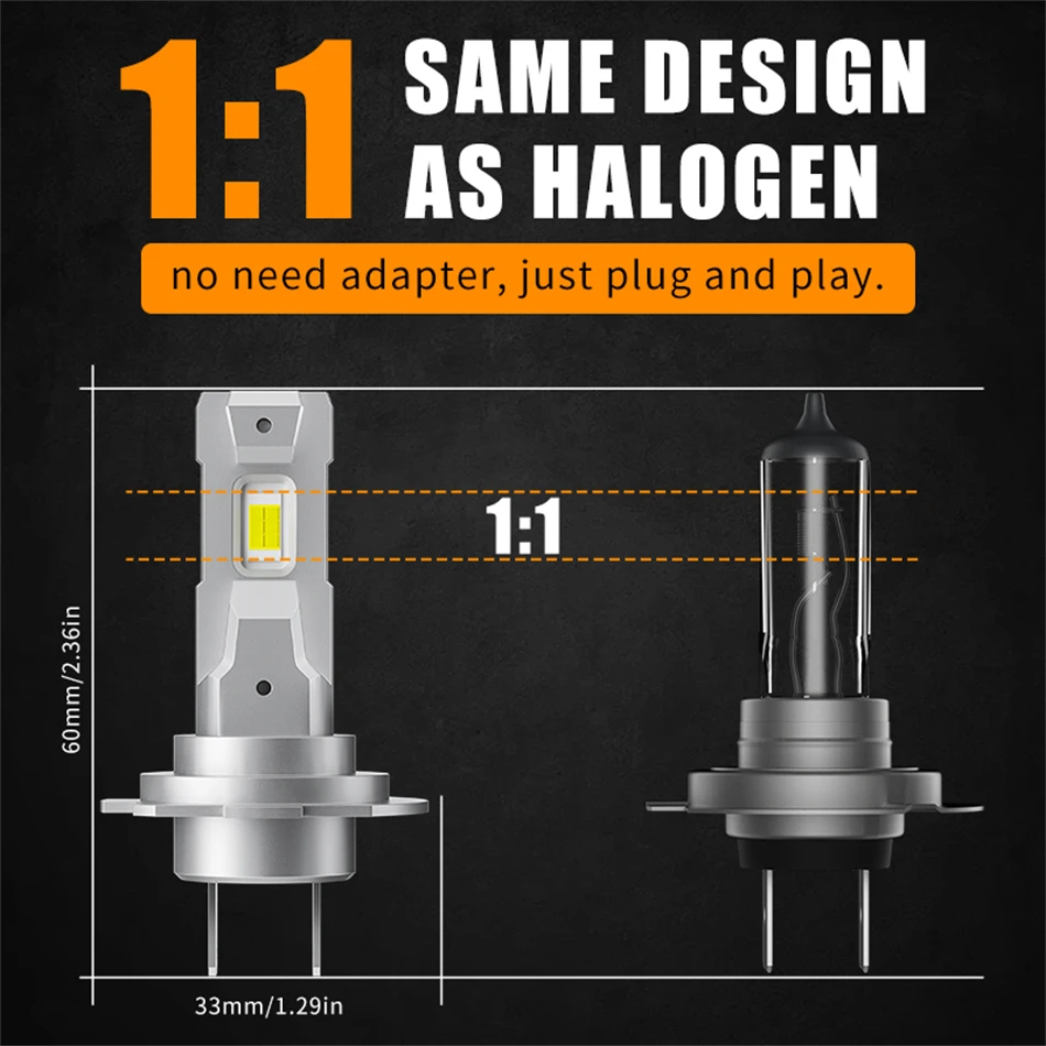 Aileo-luzes LED Canbus para carro, lâmpada super brilhante do farol, Fanless 1:1 Mini Design, 25000LM, 6500K CSP, 2PCs