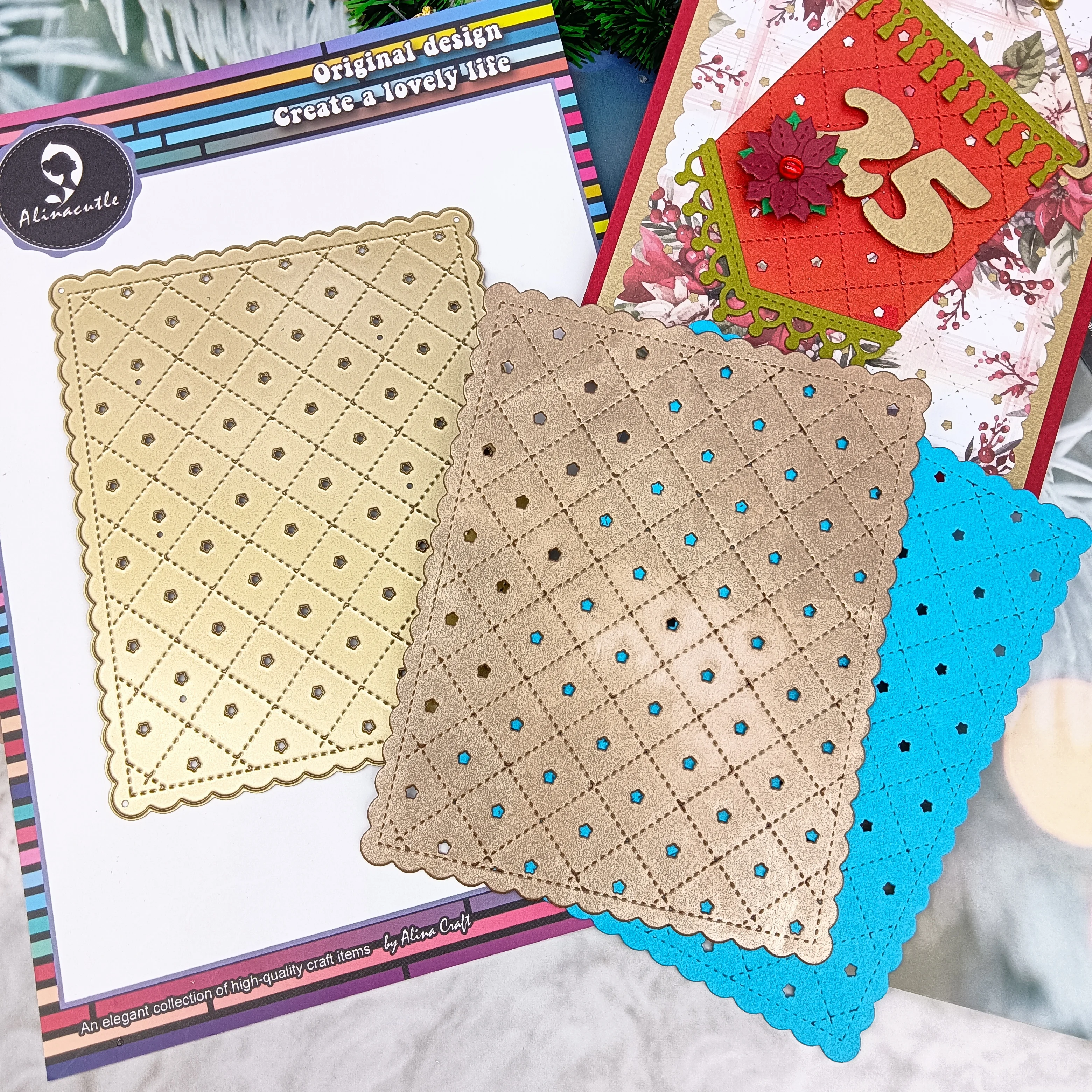 Rechteckige Stern-Hintergrundtafel, Metall-Stanzformen, gestanzt, goldene Stanzformen für Weihnachtsgeschenk, Papierhandwerk, handgefertigte Kartenherstellung, DIY