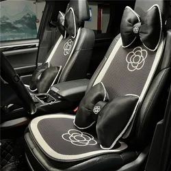 Cute Camellia Flower Universal Summer Car Seat Cover Ice Silk Mats Four Seasons Use Auto Seat Cushion Car Interior Accessories
