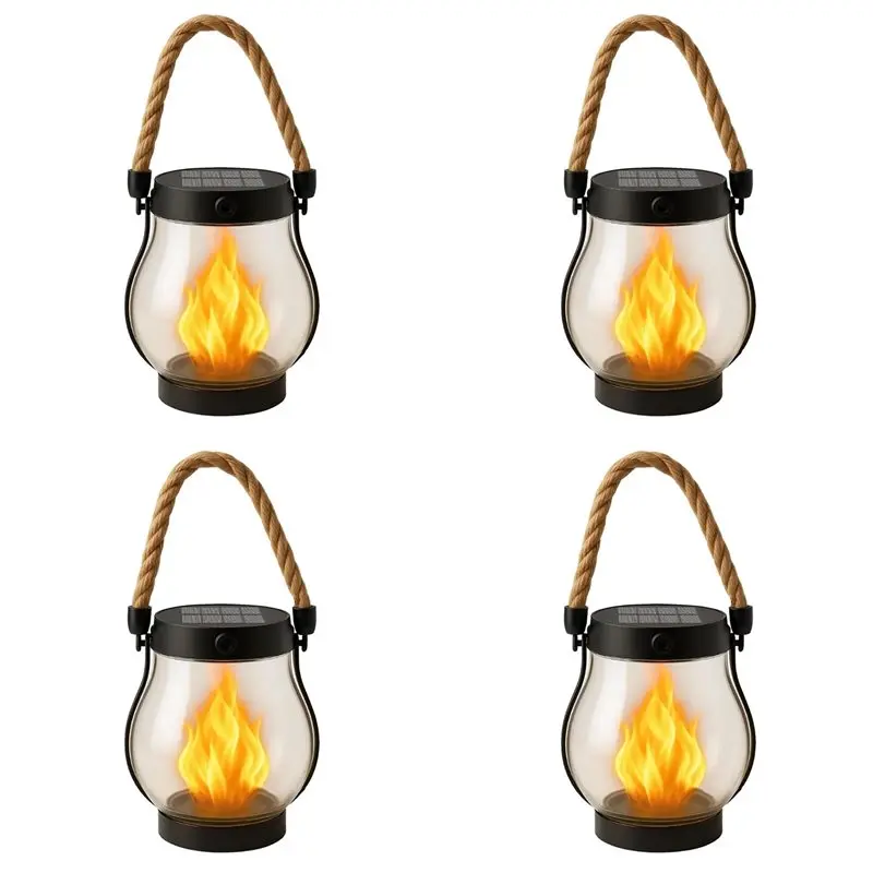 

Солнечные фонари BHTS-4Pack для улицы, водонепроницаемые солнечные фонари с эффектом танцующего пламени, солнечные светильники (4 шт.)